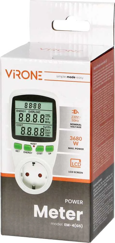 Orno Jednotaryfowy Vieno tarifo vatmetras, energijos skaičiuoklė su LCD ekranu, vieno tarifo, įmontuota baterija, „Schuko“ versija