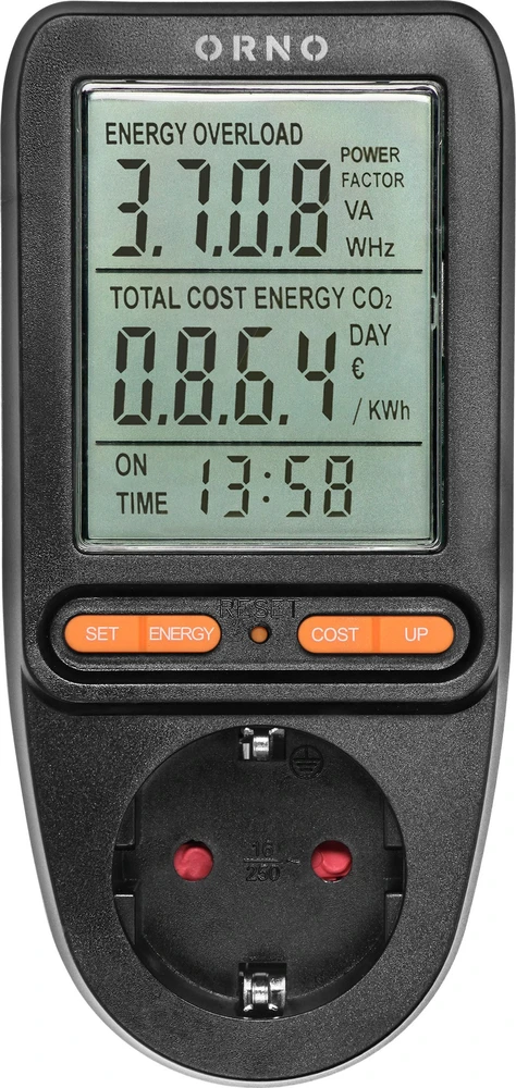 Orno Watomierz, Vatmetras, energijos skaičiuotuvas su LCD ekranu, „Schuko“ versija, juodas
