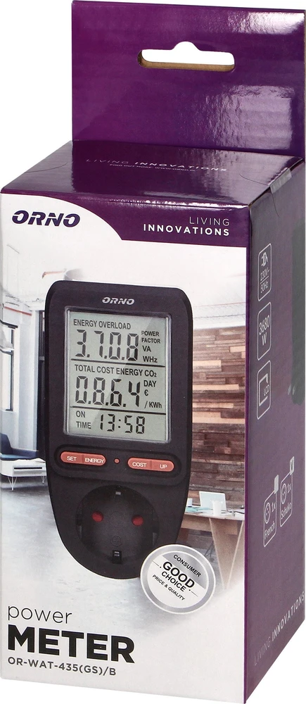 Orno Watomierz, Vatmetras, energijos skaičiuotuvas su LCD ekranu, „Schuko“ versija, juodas
