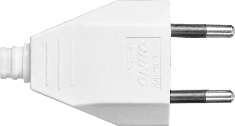 Orno Wtyczka Plokščias kištukas be įžeminimo, 2,5 A, 250 V, baltas polikarbonatas, 1 vnt.