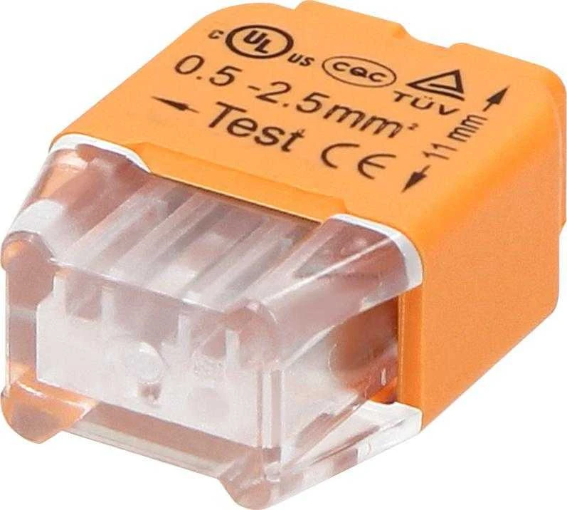 Orno Złączka 2 laidų įspaudžiama instaliacinė jungtis; 0,75–2,5 mm² laidui; IEC 300 V / 24 A; 10 vnt. lizdinėje pakuotėje.