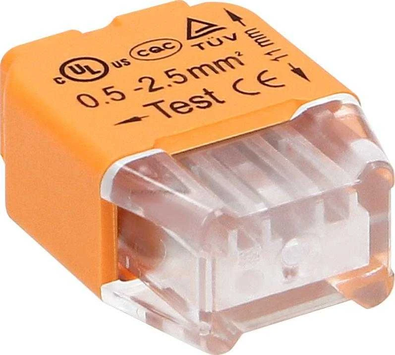 Orno Złączka 2 laidų įspaudžiama instaliacinė jungtis; 0,75–2,5 mm² laidui; IEC 300 V / 24 A; 10 vnt. lizdinėje pakuotėje.