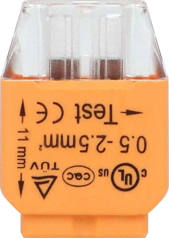 Orno Złączka 2 laidų įspaudžiama instaliacinė jungtis; 0,75–2,5 mm² laidui; IEC 300 V / 24 A; 10 vnt. lizdinėje pakuotėje.