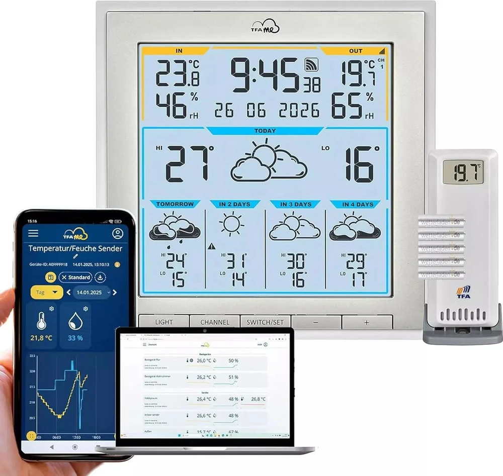 TFA TFA.me 35.8105.02 ID-08 WLAN radijo meteorologinė stotelė, balta