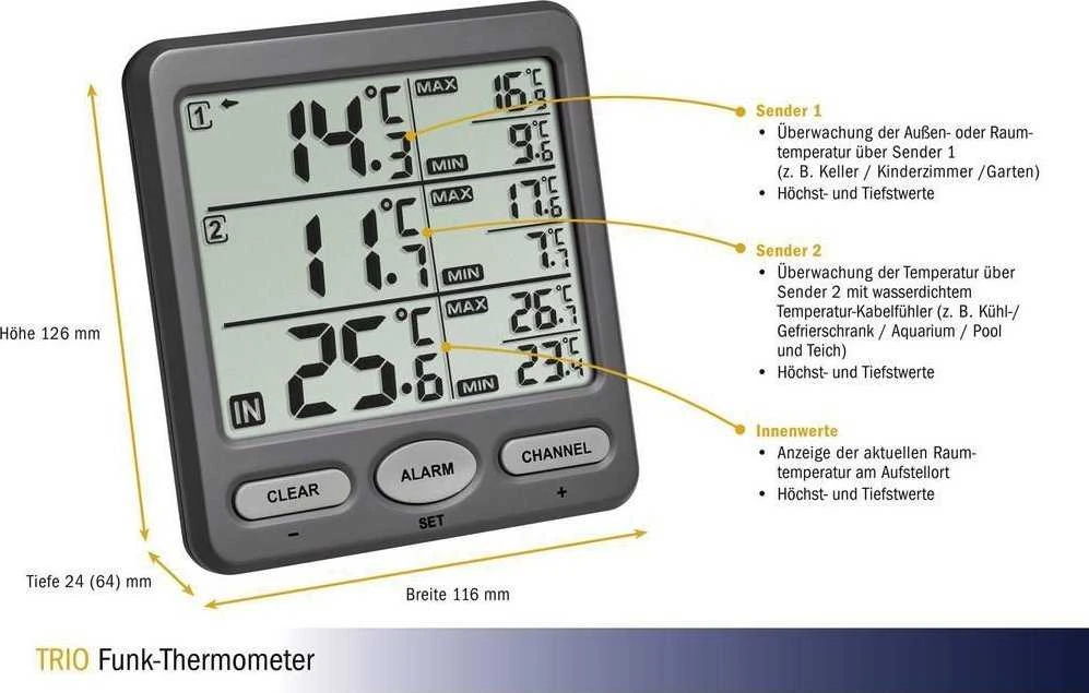 Orų stotelė TFA 30.3062.10 Trio Wireless Thermometer - 30.3062.10