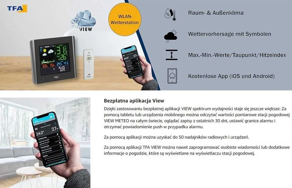 Orų stotelė TFA TFA 35.8000.01 VIEW METEO WLAN Radio Orų stotelė