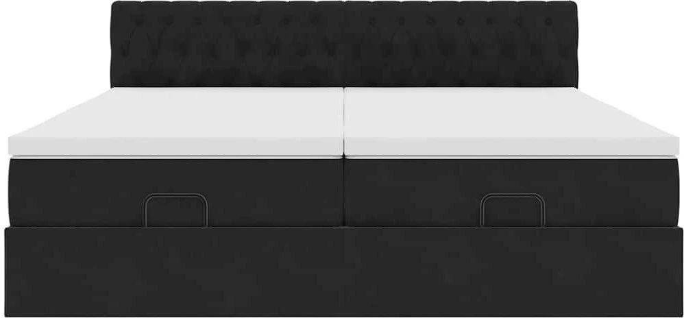Osmanų lovos rėmas su čiužiniais, juodas, 200x200cm, aksomas