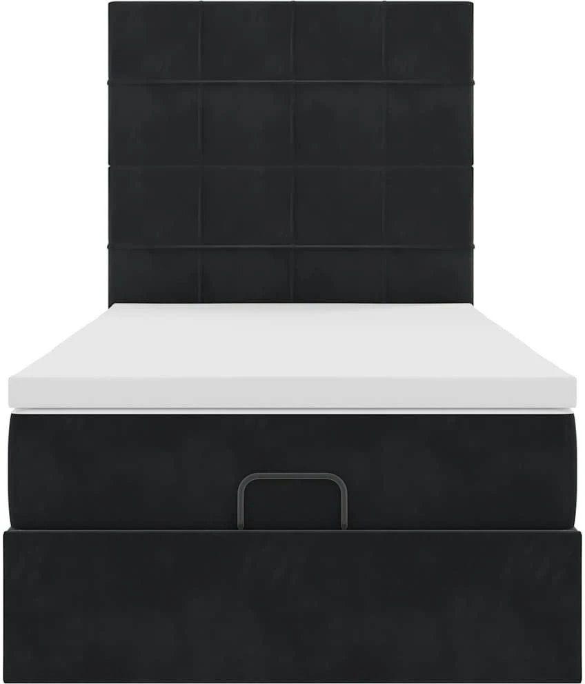 Osmanų lovos rėmas su čiužiniais, juodas, 90x200cm, aksomas
