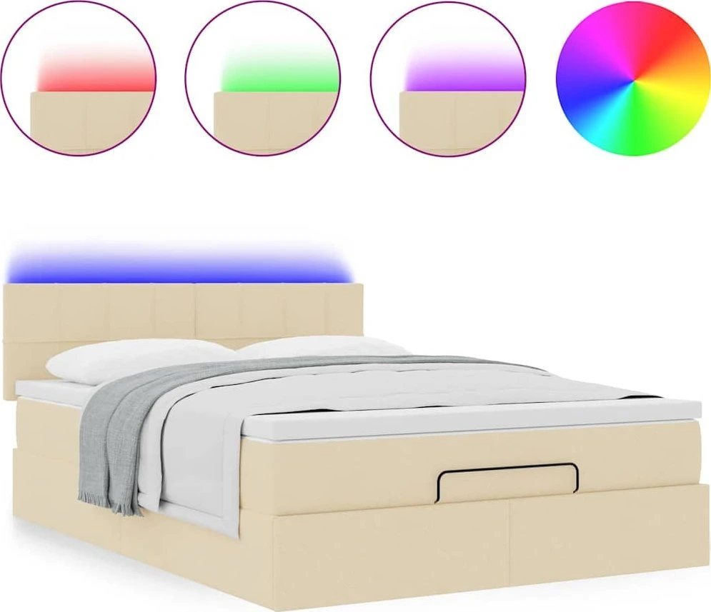Osmanų lova su čiužiniu ir LED kreminiu 140x200 cm audiniu