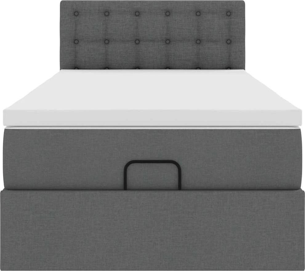 Osmanų lova su čiužiniu ir LED, tamsiai pilkas 90x200cm audinys