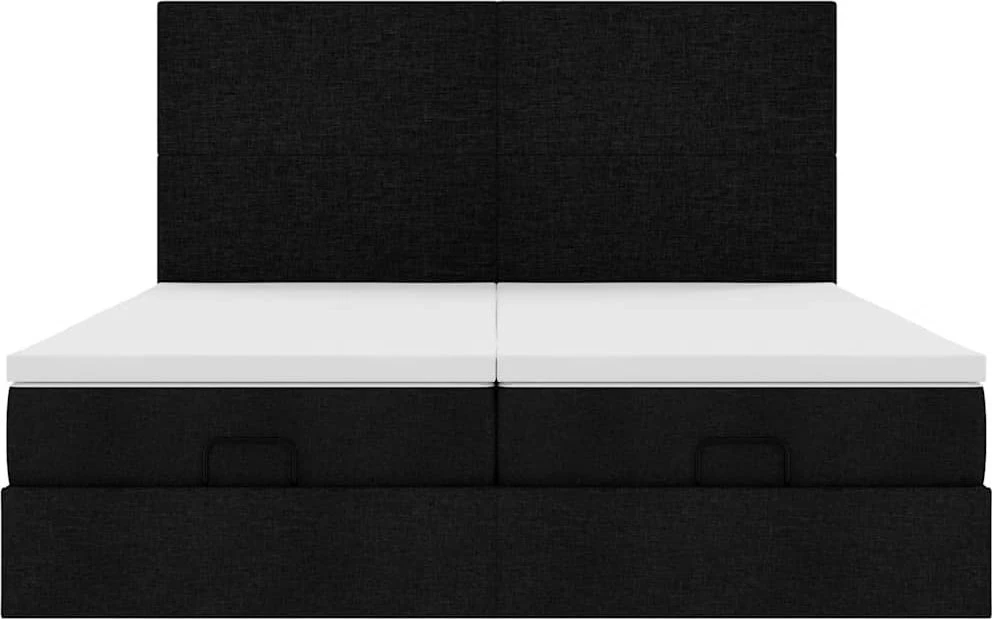 Osmanų lovos rėmas su čiužiniais, juodas, 200x200cm, audinys
