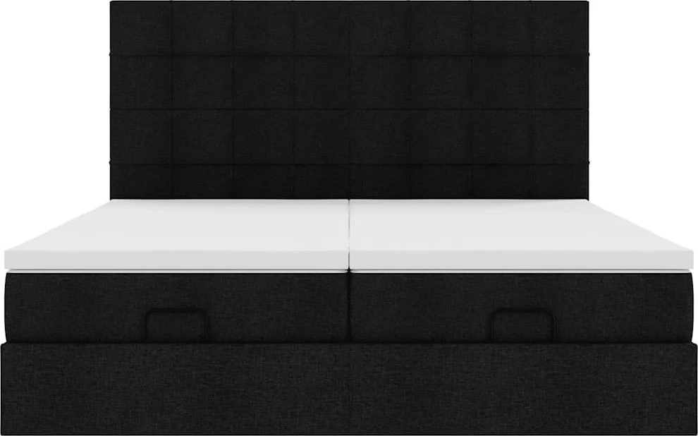 Osmanų lovos rėmas su čiužiniais, juodas, 200x200cm, audinys