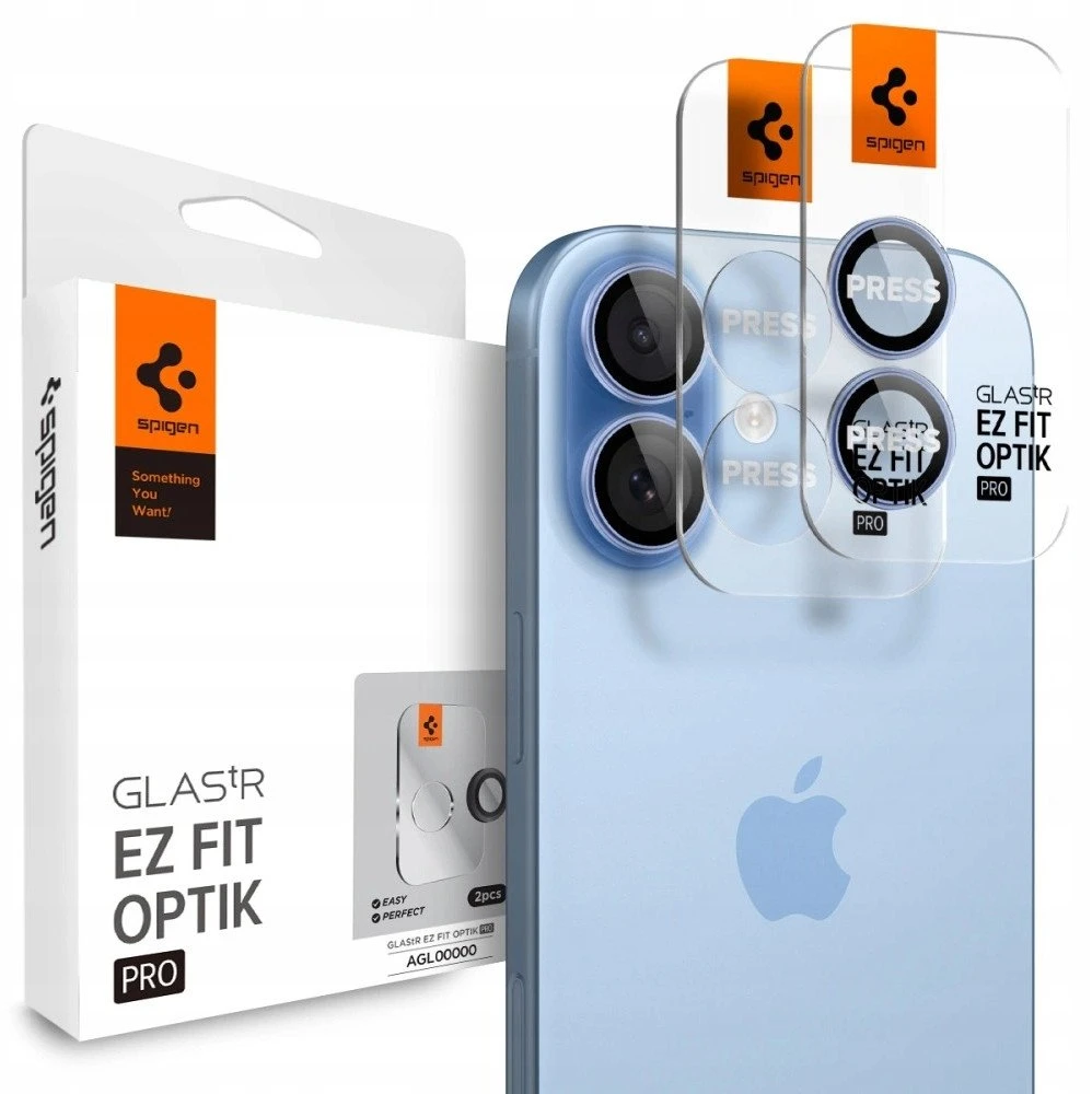 „Spigen Optik Pro GLAS.TR EZ FIT“ kameros dėklai, 2 vnt. pakuotė, skirti „iPhone 16 / 16 Plus / 17“ - Mėlyna