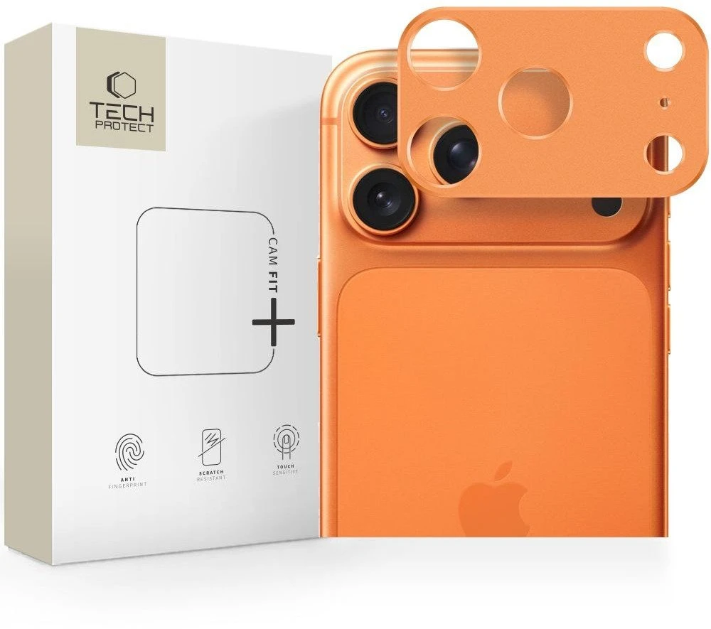 „Tech-Protect Camalloy Fit+“ kameros dėklas, skirtas „iPhone 17 Pro“ – oranžinis