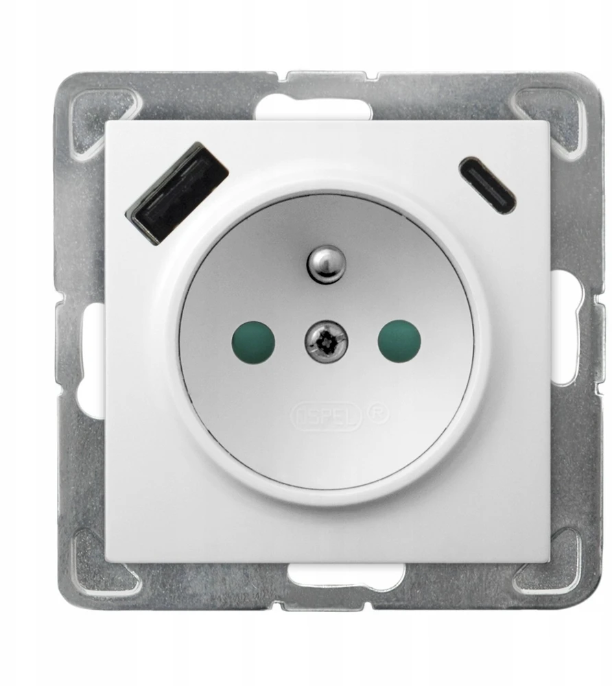 Ospel GP-1YZPUSBAC/m/00 IMPRESJA Viengubas lizdas su įžeminimu ir srovės kelio skląsčiais, su USB A+C įkrovikliu, baltas GP-1YZPUSBAC/m/00