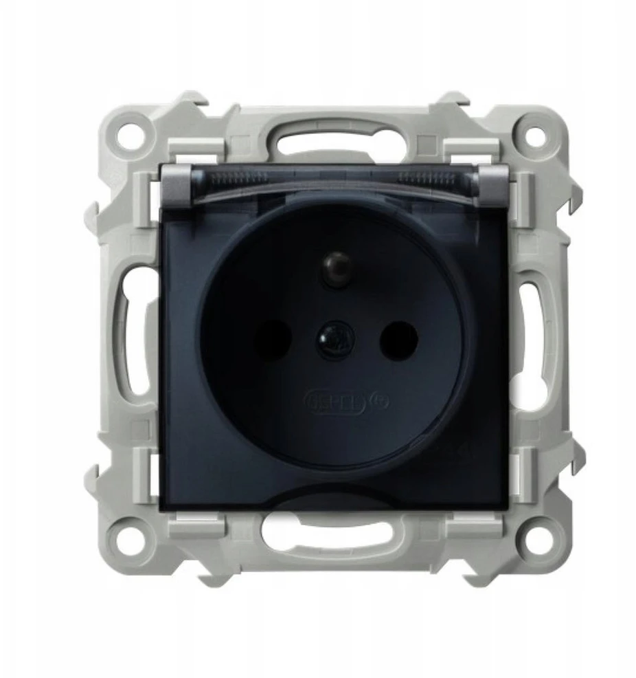 Ospel GPH-1ZZ/m/70/d SZAFIR Aptaškams atsparus lizdas su įžeminimu IP-44 permatomas dangtelis matinis pilkas GPH-1ZZ/m/70/d