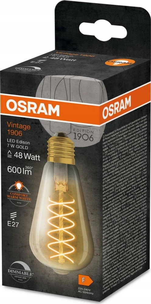 Osram 7W LED lemputė VINTAGE 1906, E27, aukso sp., 2200K, dimeriuojama