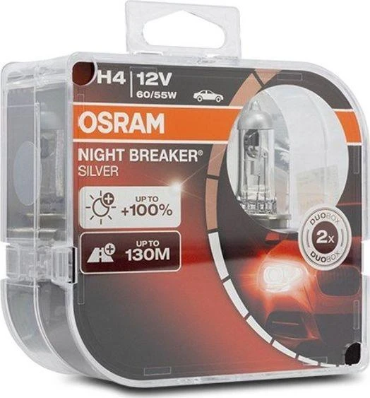Osram Night Breaker Silver H4 lempučių duetas pakuotėje
