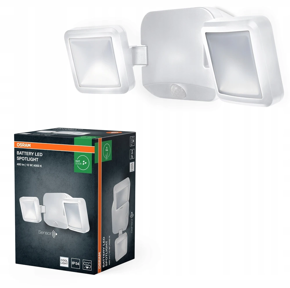 Osram 10W LED sieninis lauko šviestuvas, baltas, 4000K, su baterija ir judesio davikliu, IP54