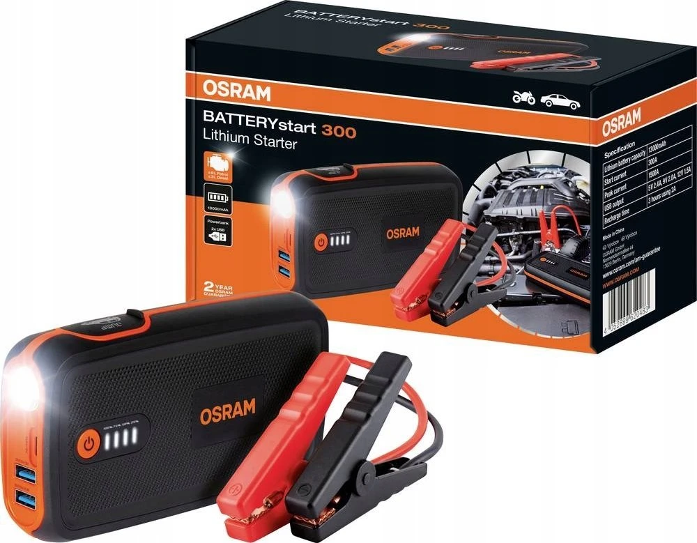 OSRAM ACE akumuliatorius-užvedėjas, ličio 13000 mAh, min srovė 300A. max srovė 1500A ,5V 2,4A,9V2.0