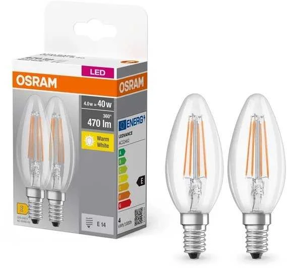 Lemputė Osram LED, B40, šiltai balta, E14, 4 W, 470 lm