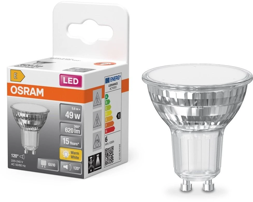 LED lemputė Osram PAR16 120°, 5.6W, GU10, 2700K, 620lm