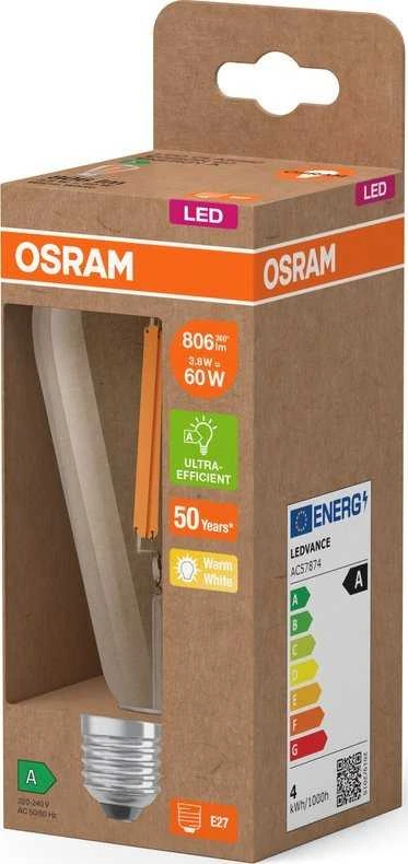 Osram LED LEMPUTĖ, ST64, E27, 4W, 830, 840LM, FILAMENTINĖ, ULTRA