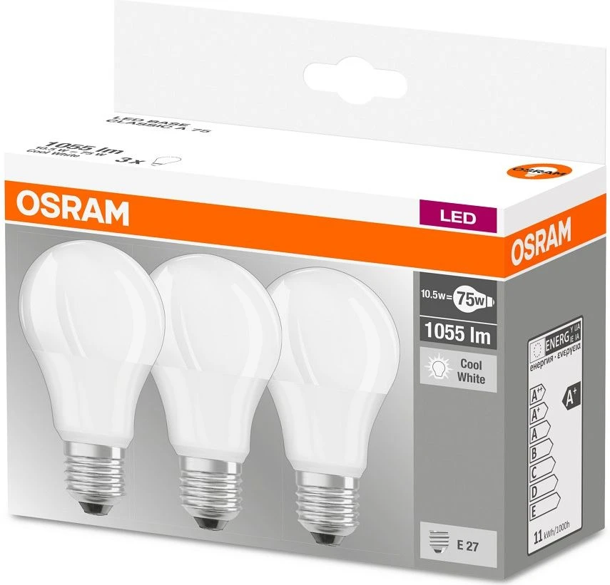 Osram Classic A, 10W, E27, 1060lm, 3 vnt.