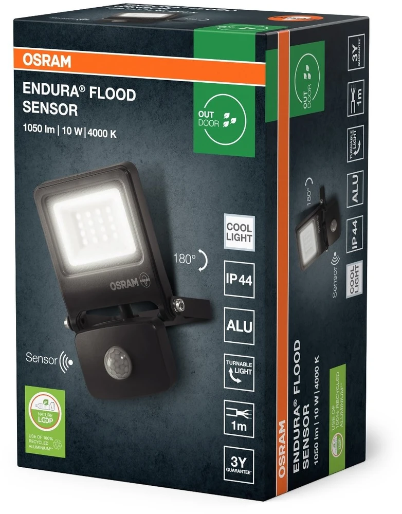 Osram 10W LED prožektorius ENDURA, tamsiai pilkas, 4000K, su judesio davikliu, IP44