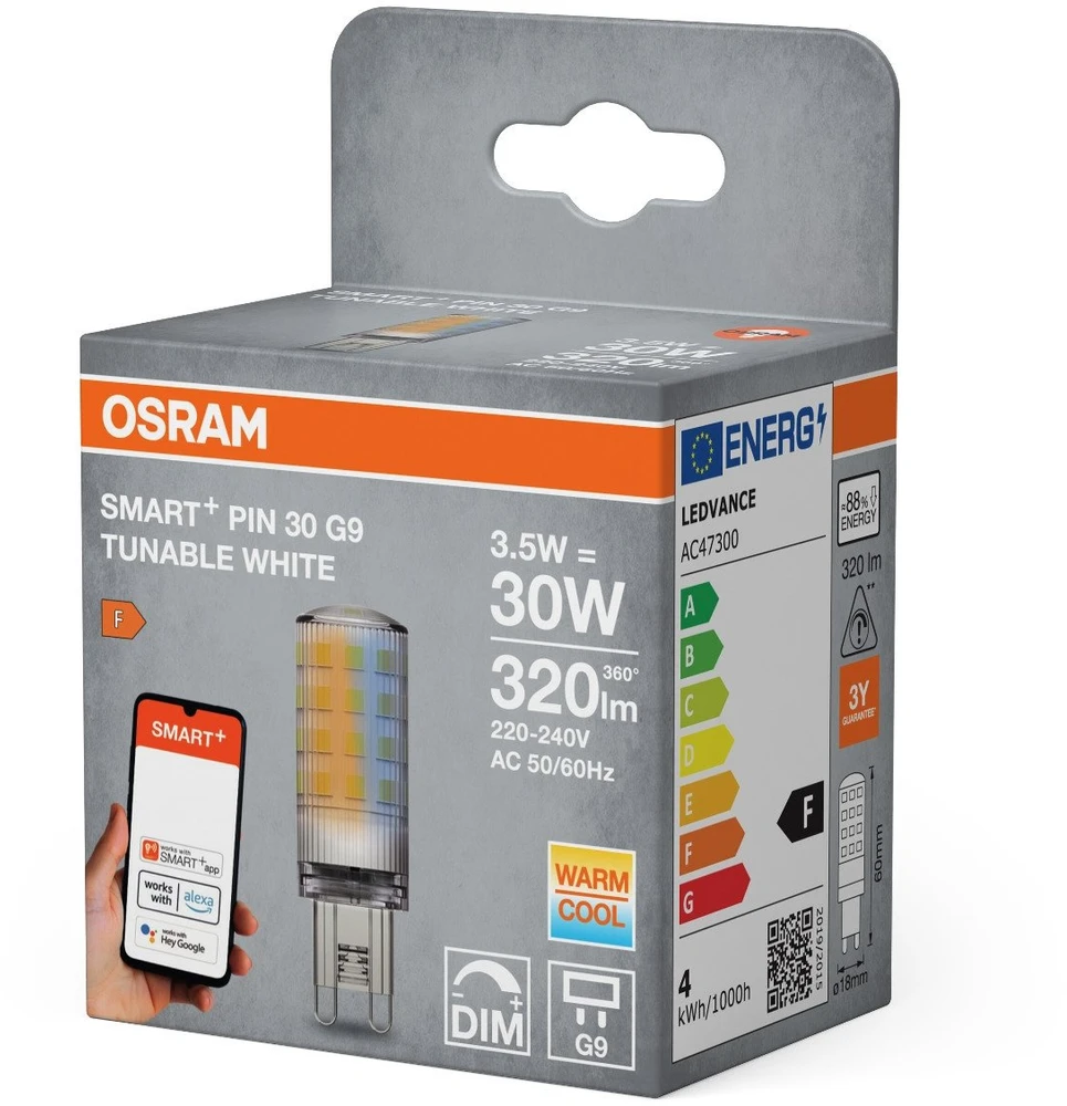 Osram 3,5W LED lemputė SMART WiFi, G9, 2700/6500K, T18, 300°, dimeriuojama