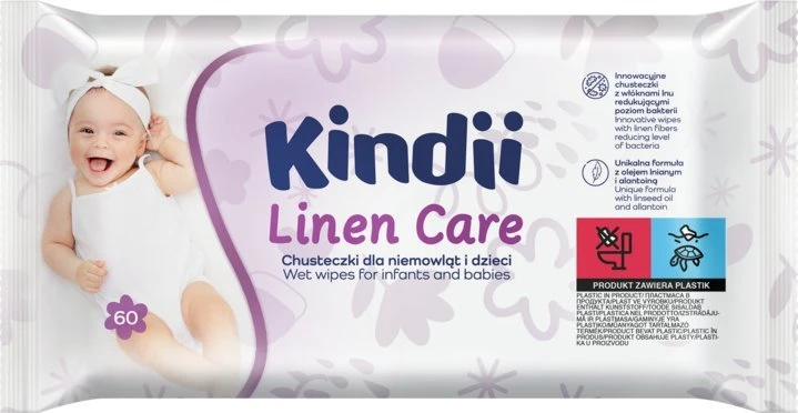 „Kindii Linen Care“ kūdikių servetėlės, 60 vnt.
