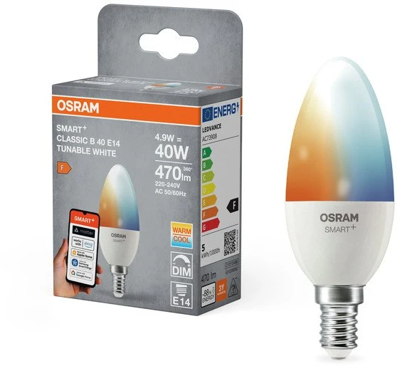 Osram Išmanioji LED lempa SMART WIFI, B40, 4.9W, E14, 470lm, TW