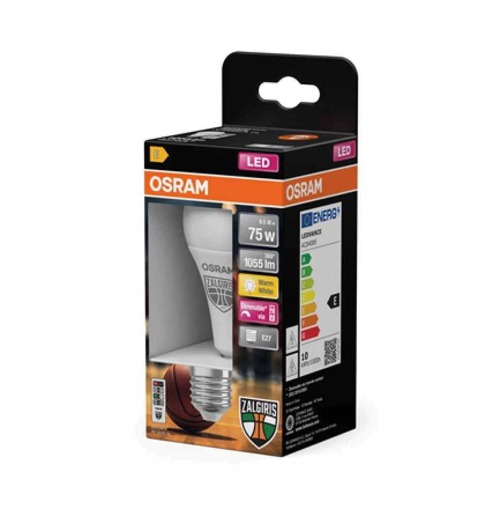 Osram 9,5W LED lemputė ŽALGIRIS EDITION, E27, 2700K/žalia šviesos sp., dimeriuojama