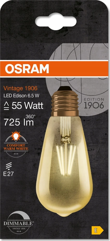 Osram 6,5W LED lemputė VINTAGE 1906, E27, aukso sp., 2400K, dimeriuojama