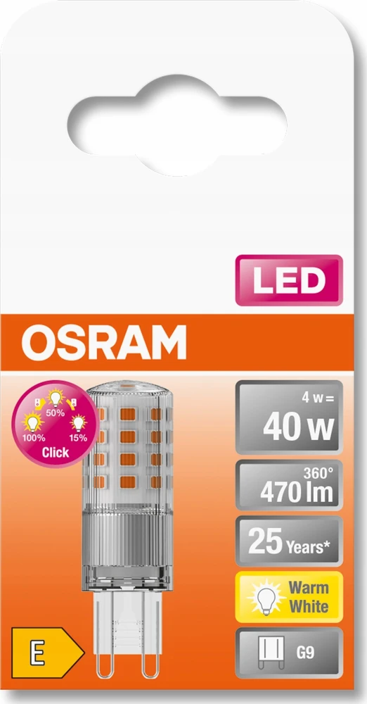 Osram 4W LED lemputė LED THREE STEP DIM PIN, G9, 2700K