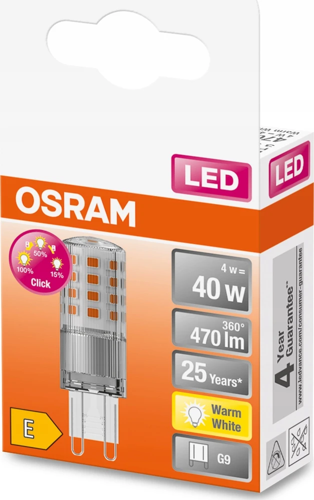 Osram 4W LED lemputė LED THREE STEP DIM PIN, G9, 2700K