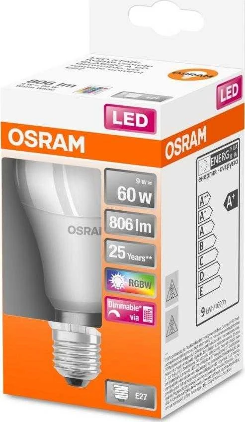 Osram LED Star+ Classic A RGBW FR 60 reguliuojama 9W/827 E27 lemputė su nuotolinio valdymo pultu | 9 W | RGBW