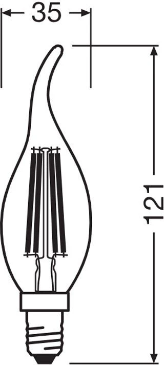 LED lempa Osram Filamentinė, BA35, 4W, E14, 2700K, 470lm
