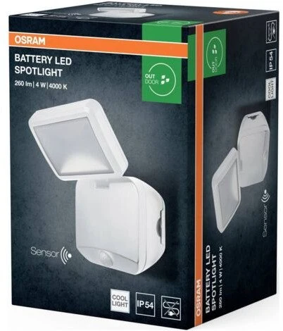 Sieninis šviestuvas Osram 4W LED sieninis lauko šviestuvas, baltas, 4000K, su baterija ir judesio davikliu, IP54