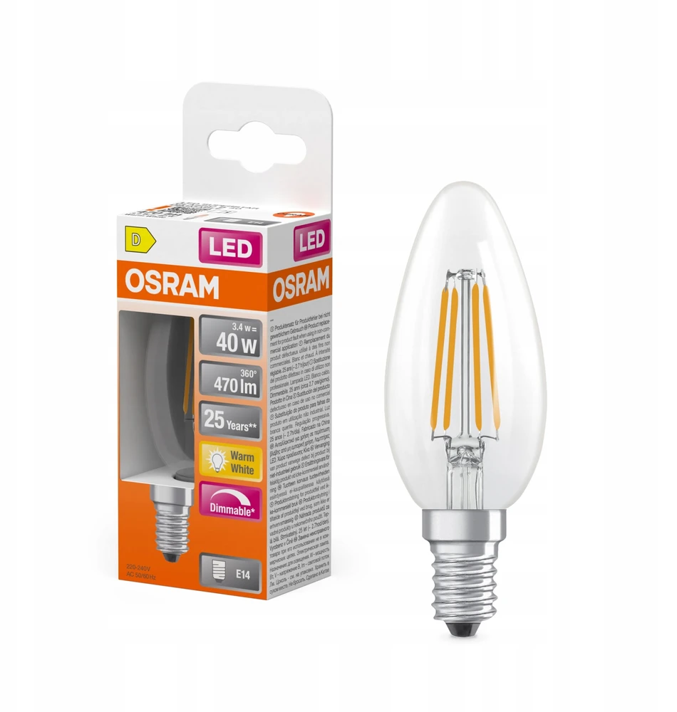 Osram LEDSCL FIL B35 3.4W E14 827 470LMDIM