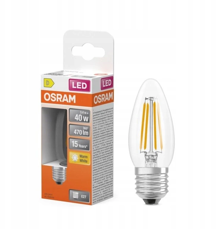 LEMPUTĖ OSRAM LED FILAMENTINĖ,B35, E27, 3.4/4W, 470LM, 2700K