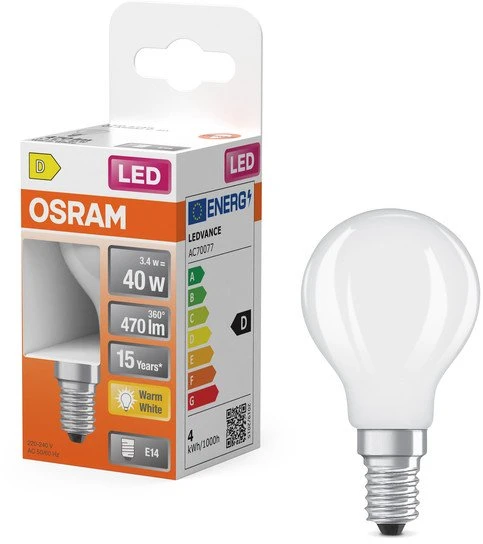 Osram LEMP LED P45 3.4W E14 2700K 470LM MAT
