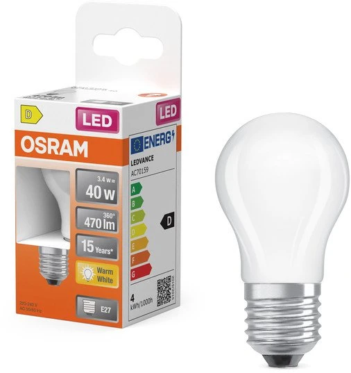 Osram LEMP LED P45 3.4W E27 2700K 470LM MAT