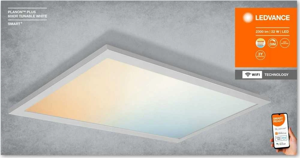 Osram 22W paviršinė panelė SMART + WIFI PLUS, balta, 3000…6500K