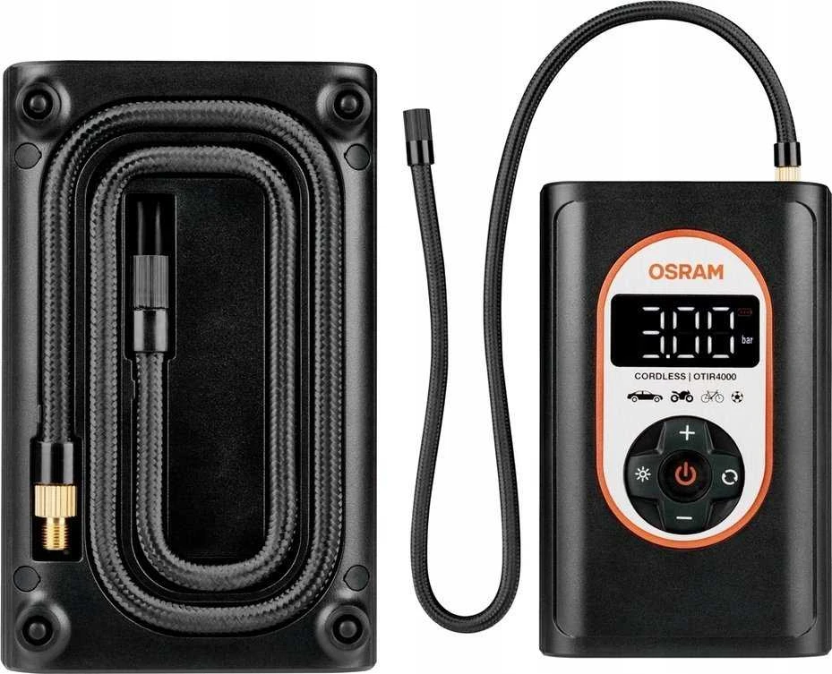 Osram „Carruzzo“ 12 V kompresorius, 8,3 barų – įkraunamas padangų pripūtimo įrenginys su skaitmeniniu apšvietimu