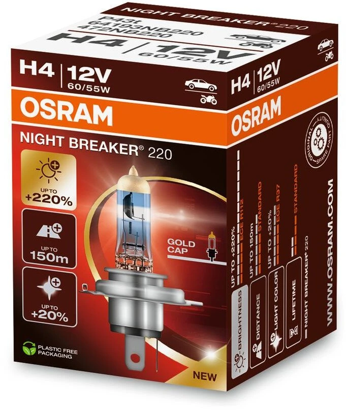 OSRAM Night Breaker 220 H4 lemputė pakuotėje
