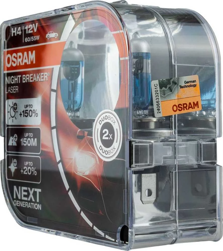 Osram lemputės Night Breaker lazerinis,+150%, H4, 60/55W, DUO O64193NL