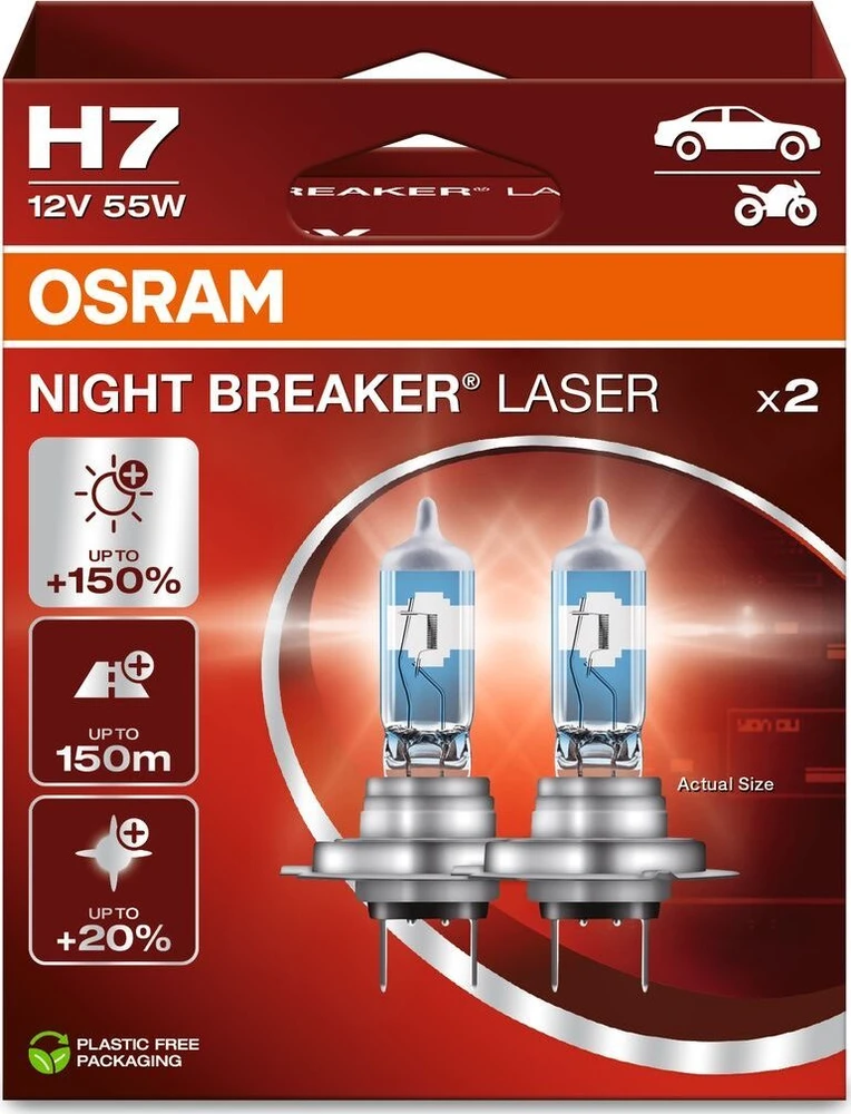 OSRAM Automobilinės lemputės NIGHT BREAKER LASER +150% H7 55W 12V PX26D 2vnt