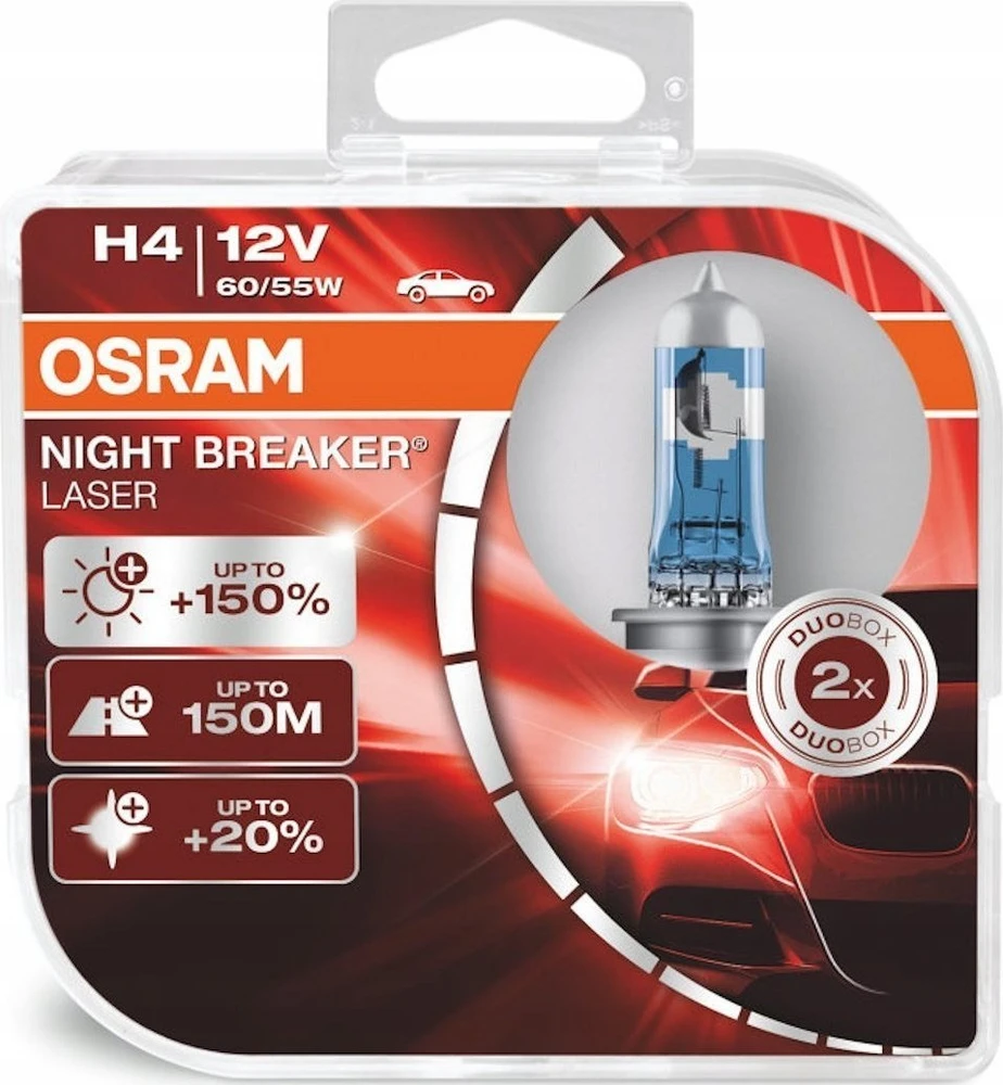OSRAM Automobilinės lemputės NIGHT BREAKER LASER +150% H4 60/55W 12V P43T 2vnt