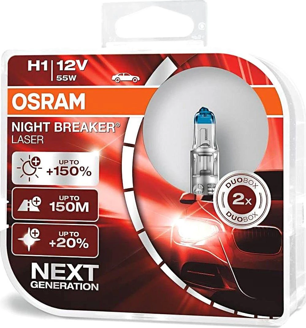 Osram lemputės Night Breaker lazerinis,+150%, H1, 55W,2 vnt, DUO O641